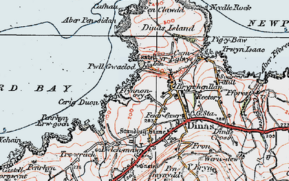 Old map of Dinas Cross in 1923