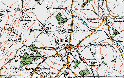 Old map of Ditton Priors in 1921