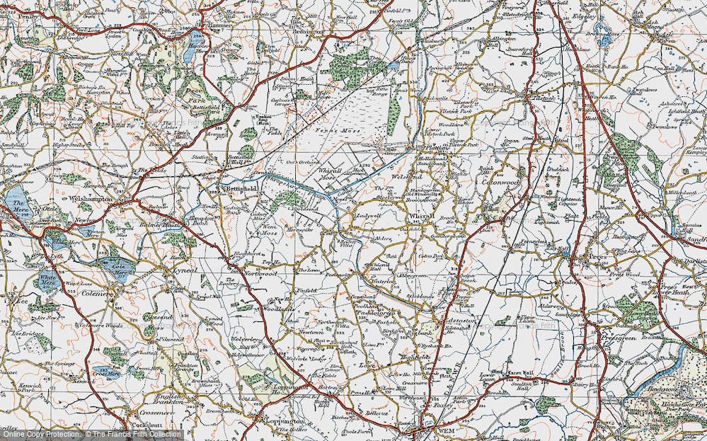 Old Map of Historic Map covering Whixall Moss in 1921