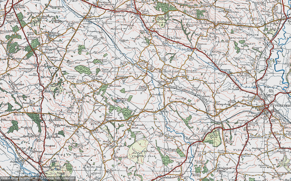 Old Map of Dods Leigh, 1921 in 1921