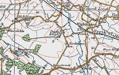 Old map of Dods Leigh in 1921