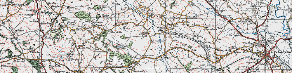 Old map of Dods Leigh in 1921