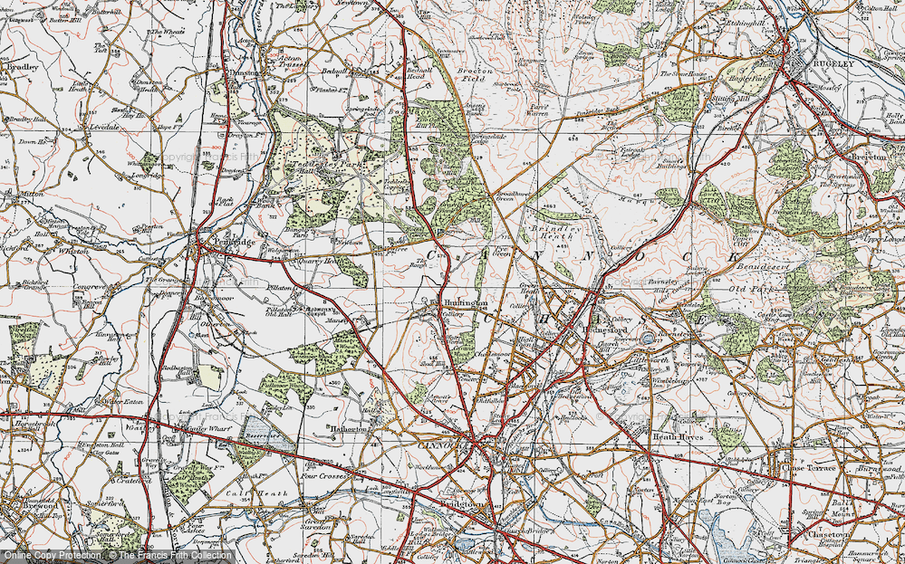 Old Map of Historic Map covering Badger's Hills in 1921