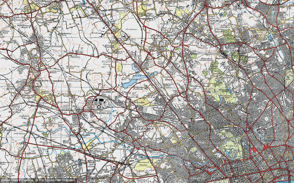 Old Map of Historic Map covering Brent Sta in 1920