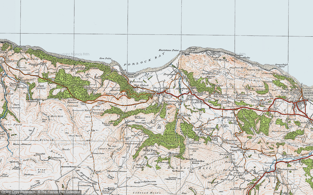 Old Map of Historic Map covering Porlock Hill in 1919