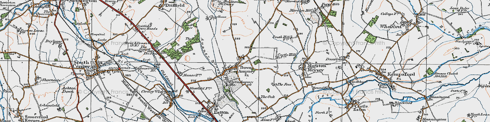 Old map of Down Ampney in 1919