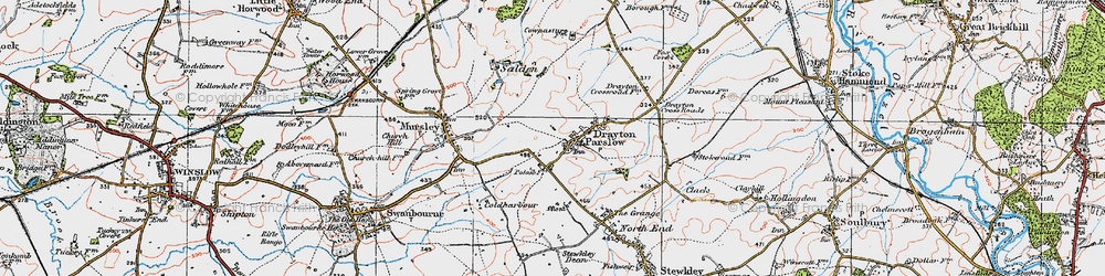 Old map of Drayton Parslow in 1919