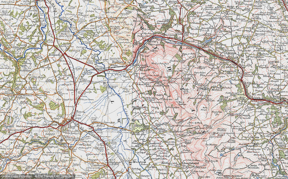 Old Map of Historic Map covering River Clwyd in 1922