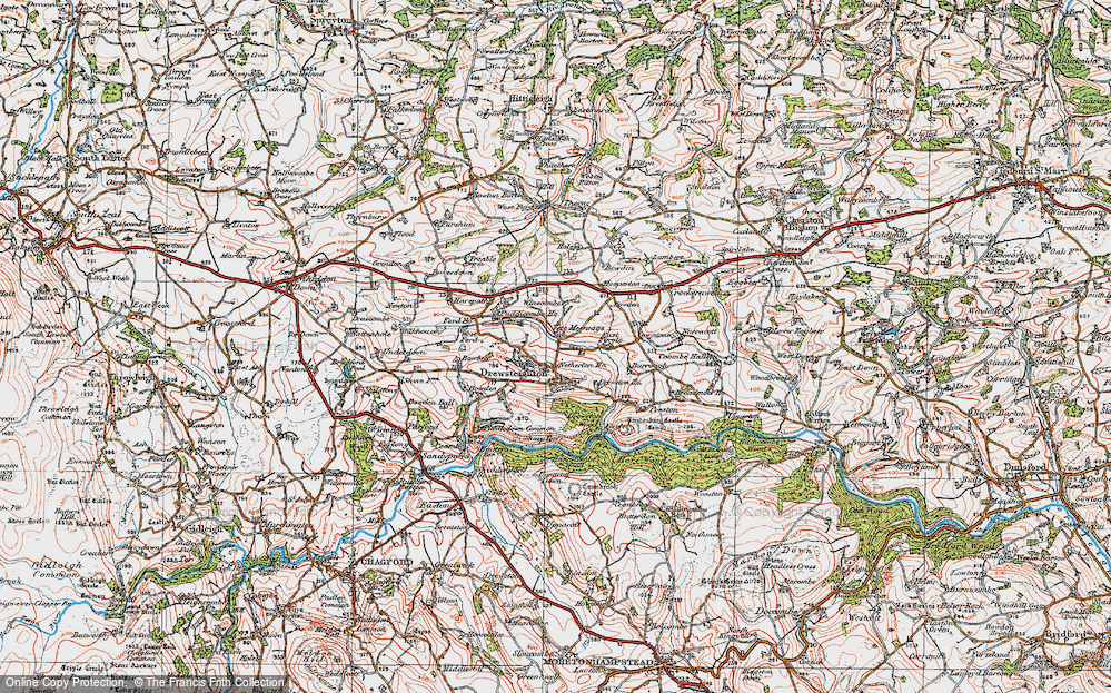 Old Map of Historic Map covering Butterdon Ball Wood in 1919