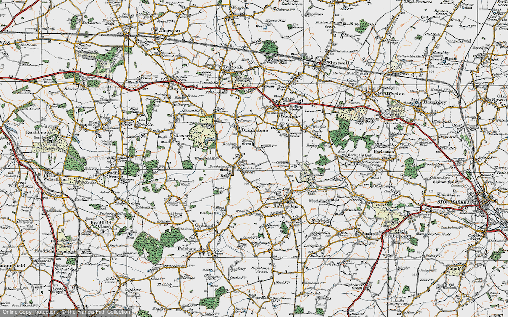 Old Map of Drinkstone Green, 1921 in 1921