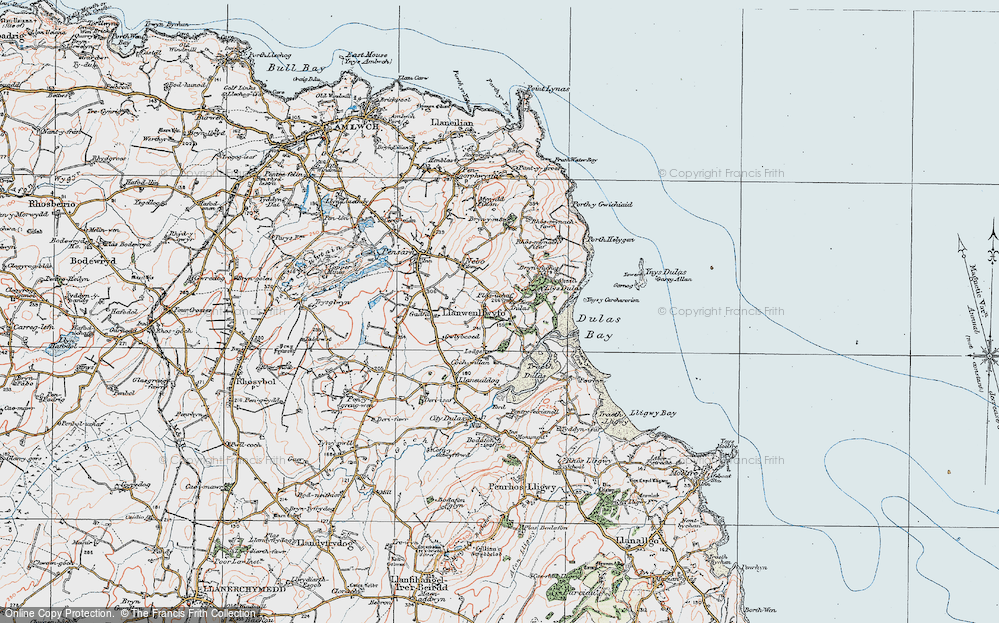 Old Map of Historic Map covering Ynys Dulas in 1922