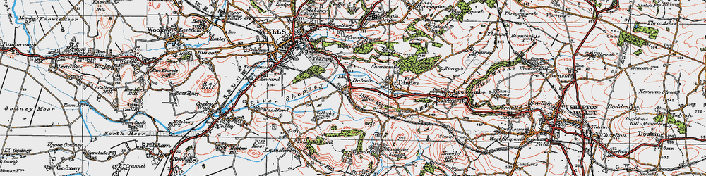 Old map of Dulcote in 1919