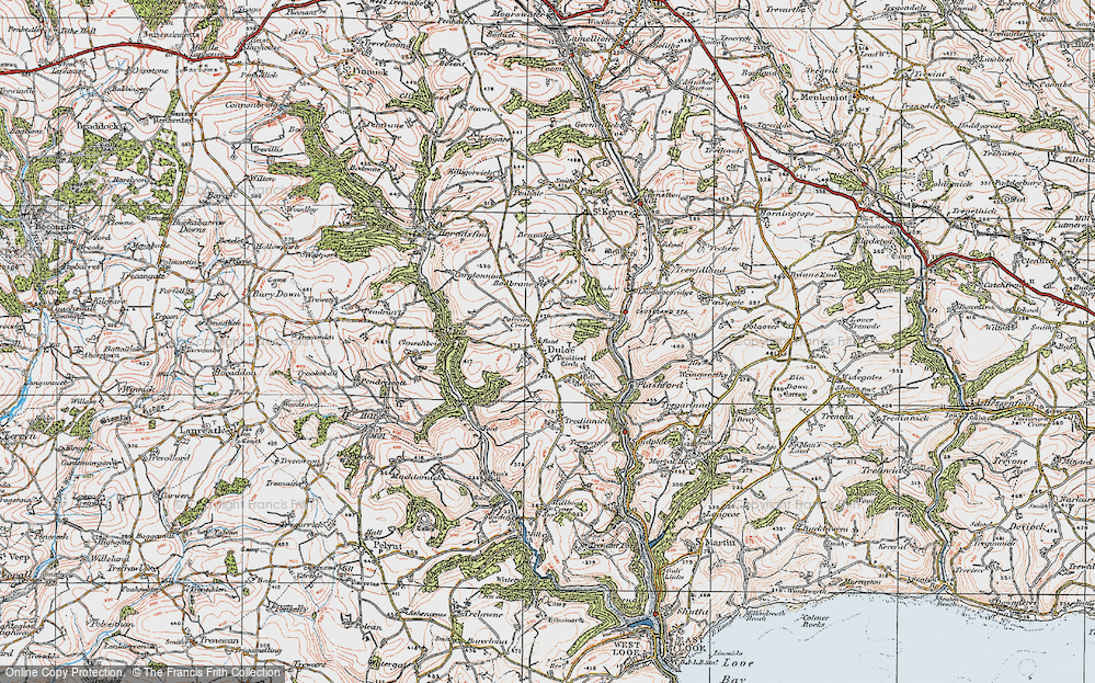 Old Map of Historic Map covering Bodbrane in 1919