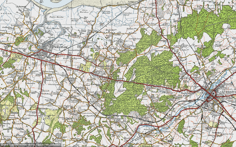 Old Map of Dunkirk, 1921 in 1921