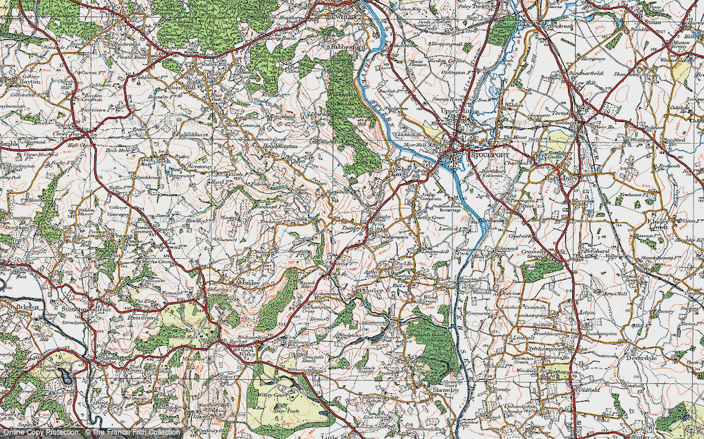 Old Map of Historic Map covering Areley Wood in 1920