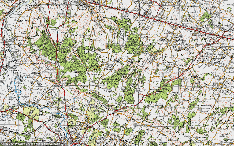 Old Map of Historic Map covering Monkdown Wood in 1921