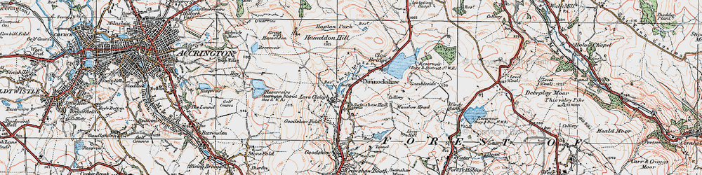 Old map of Dunnockshaw in 1924