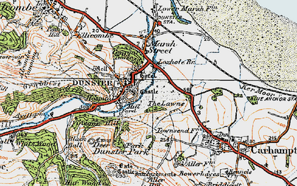 Old map of Dunster in 1919