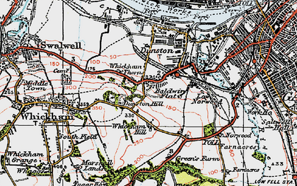 Old map of Whickham Thorns in 1925