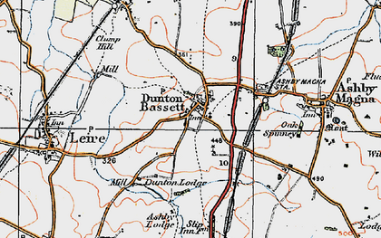 Old map of Dunton Bassett in 1920