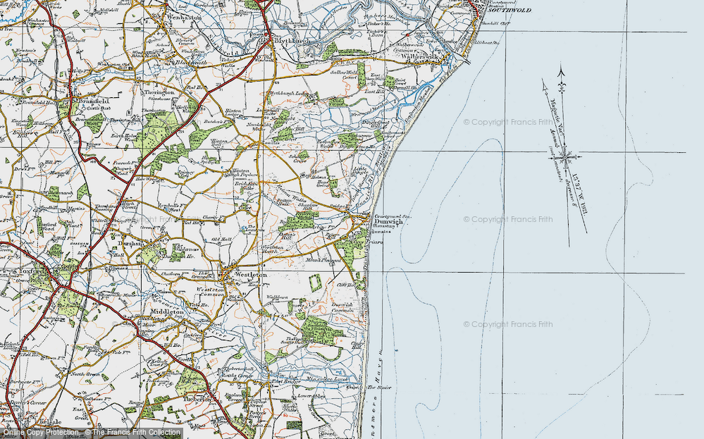 Old Map of Dunwich, 1921 in 1921