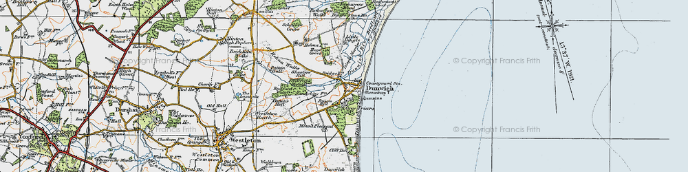 Old map of Dunwich in 1921