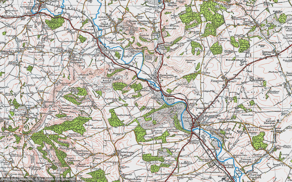 Old Map of Historic Map covering Blandford Forest in 1919