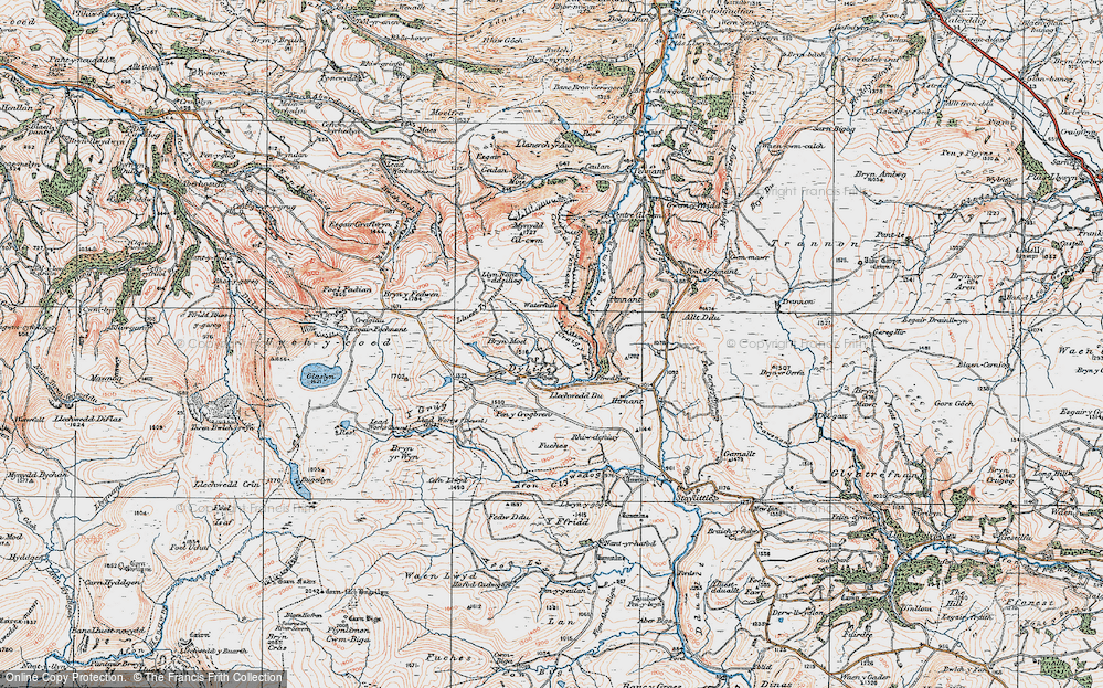 Old Map of Historic Map covering Y Grûg in 1921