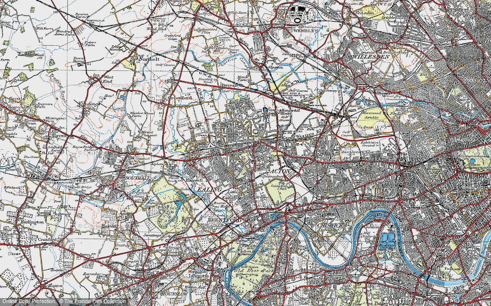 Old Map of Historic Map covering Ealing in 1920