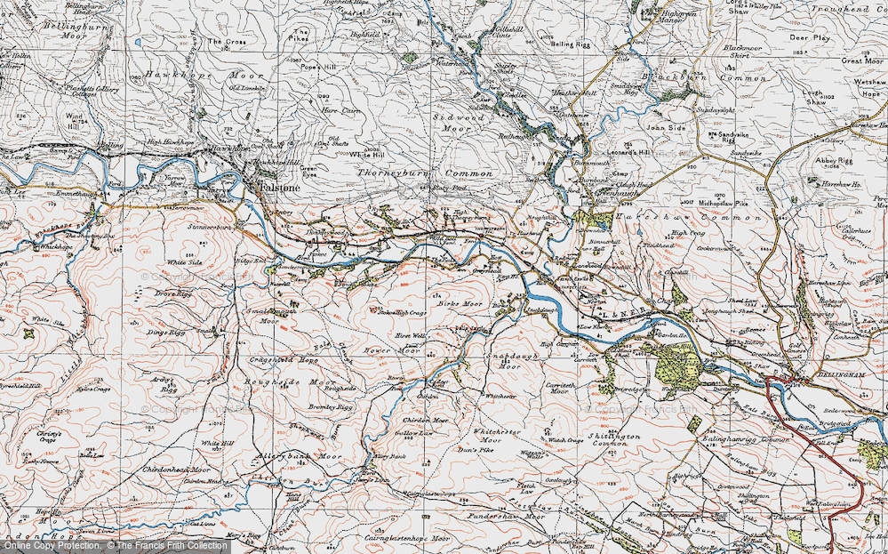 Old Map of Historic Map covering Birks Moor in 1925