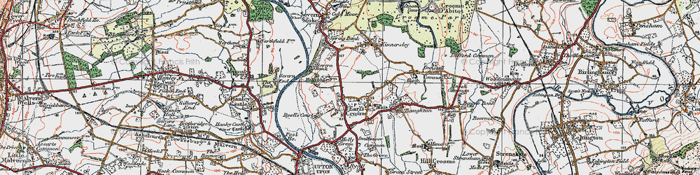 Old map of Earl's Croome in 1920