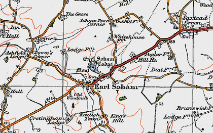 Old map of Earl Soham in 1921