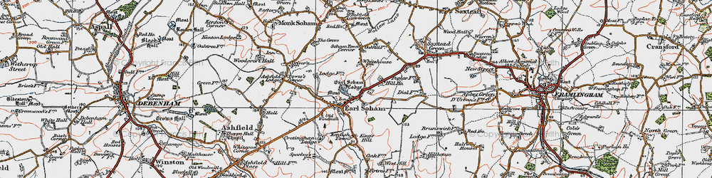 Old map of Earl Soham in 1921