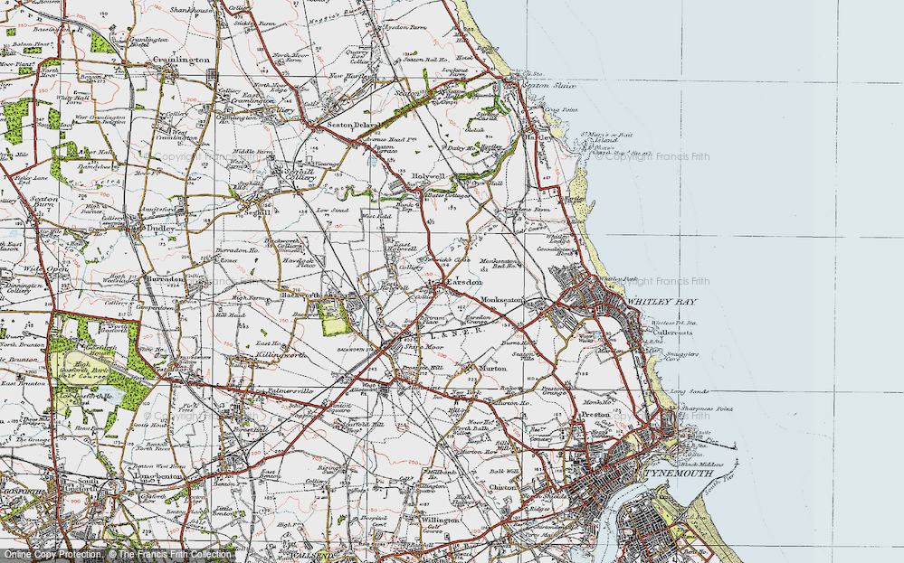 Old Map of Historic Map covering Brierdene Burn in 1925