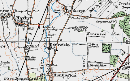 Old map of Earswick in 1924