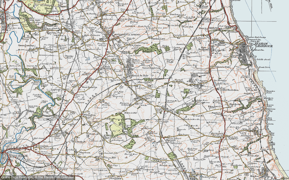 Old Map of Easington Lane, 1925 in 1925