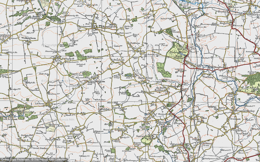 Old Map of East Bilney, 1921 in 1921