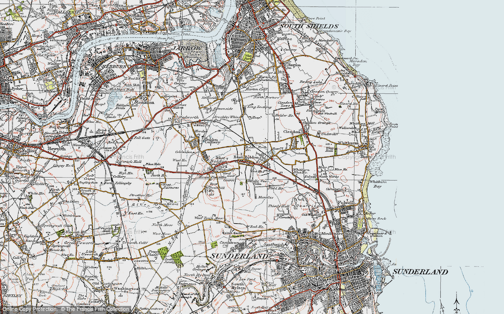 OLD ORDNANCE SURVEY MAP EAST BOLDON 1895 CLEADON LANE STATION BRICK WORKS 