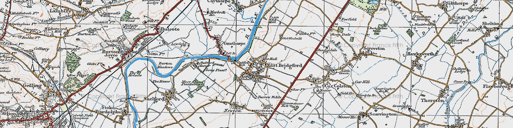 Old map of East Bridgford in 1921