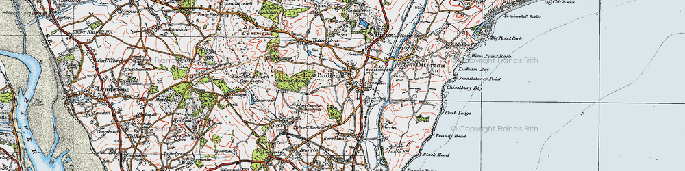 Old map of East Budleigh in 1919