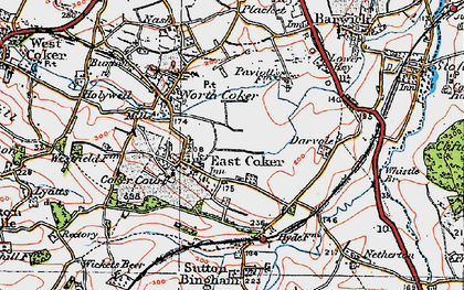 Old map of East Coker in 1919