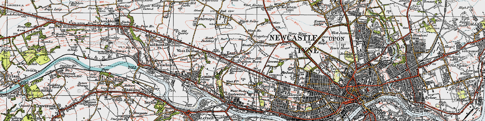 Old map of East Denton in 1925
