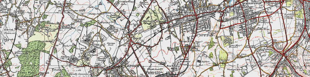 Old map of East Ewell in 1920