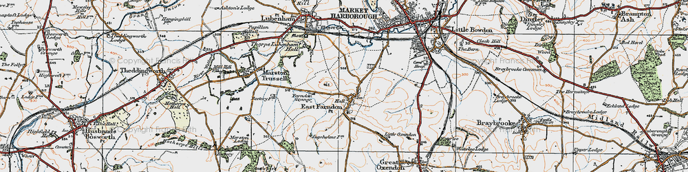Old map of East Farndon in 1920