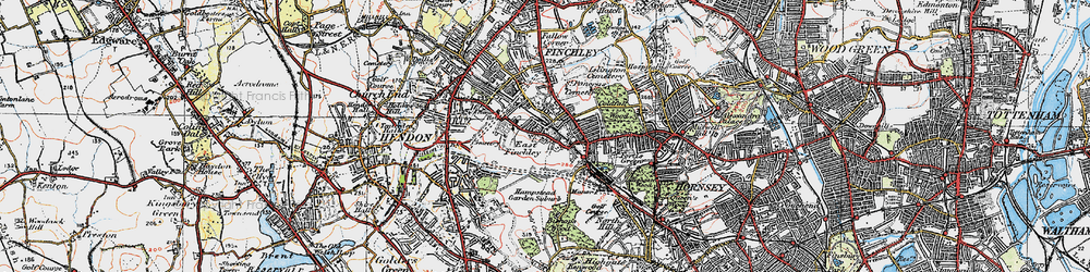Old map of East Finchley in 1920