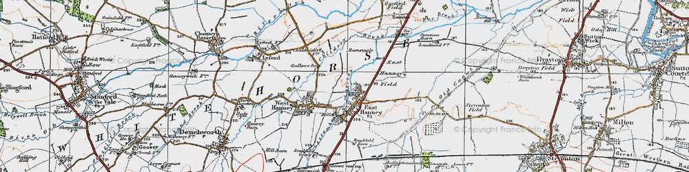 Old map of East Hanney in 1919