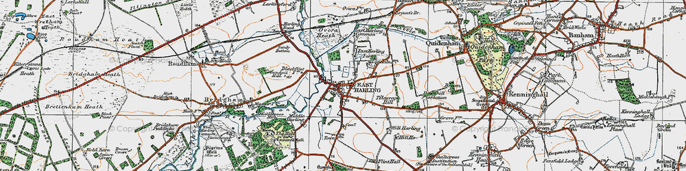 Old map of East Harling in 1920