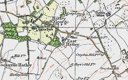 Old map of East Hatley in 1919