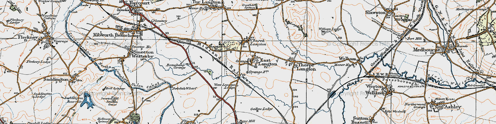 Old map of East Langton in 1920