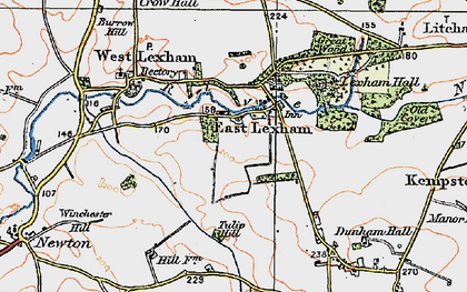 Old map of East Lexham in 1921